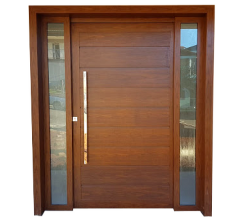 Porta pivotante em alumínio amadeirado